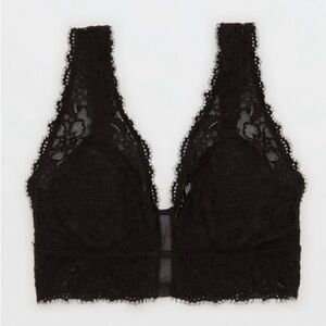 Elegant Black Eyelash Lace Padded Plunge Bralette